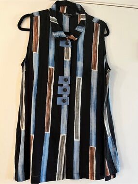 John Mark Black Tunic with Blue and Brown Stripes